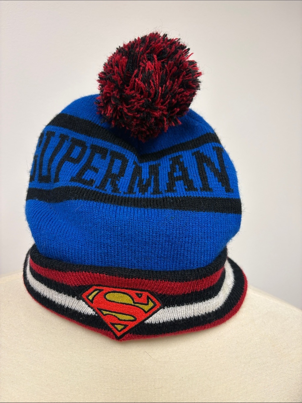 DC Comics Blue, Red & Black Superman Pom Beanie